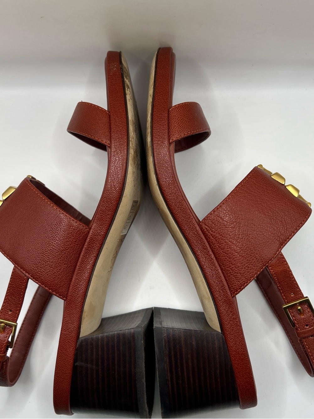 Tory Burch Rust Brown Leather Slingback Sandals with Gold Logo Accent - Picture 11 of 15